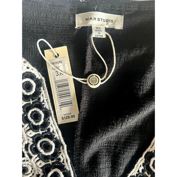 Max Studio Dress Womens 3X Embroidered Black V Neck Flutter Sleeve Shift Gauzy - Picture 8 of 9